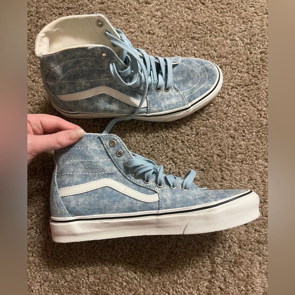 Vans SK8-Hi Tapered Denim Destroy Sneakers in Sky Blue